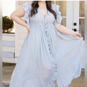 Sweet Lovely By Jen Full Size Drawstring Deep V Butterfly Sleeve Maxi 1X  A482